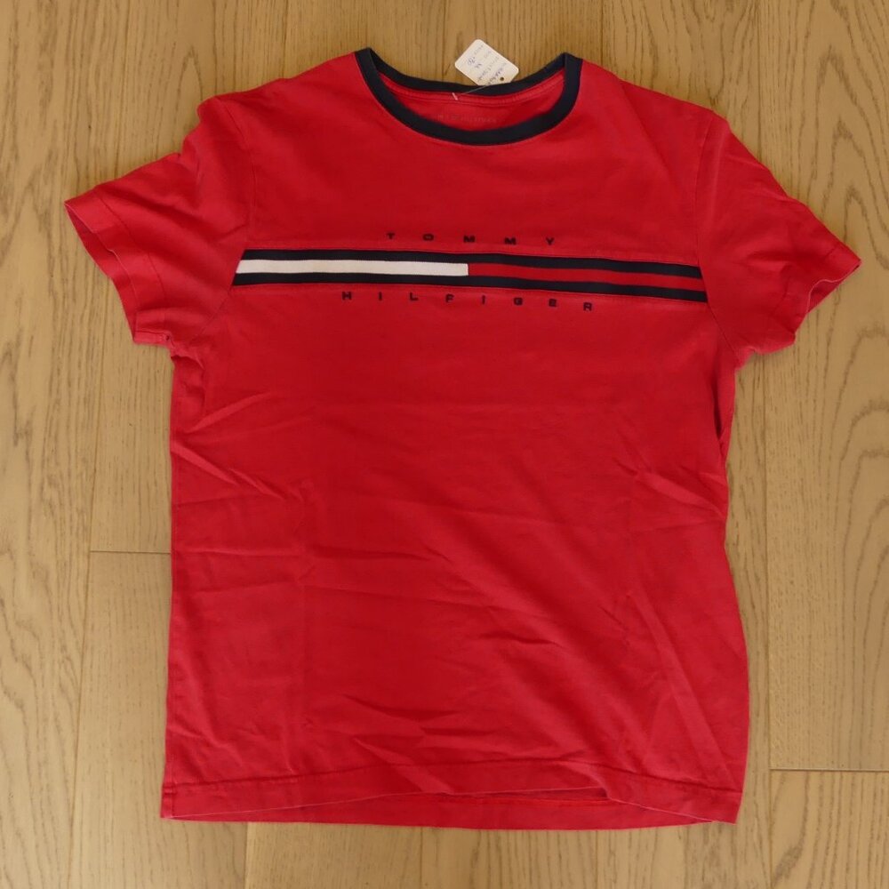 Tommy Hilfiger Classic Logo Stripe T-Shirt Medium Red